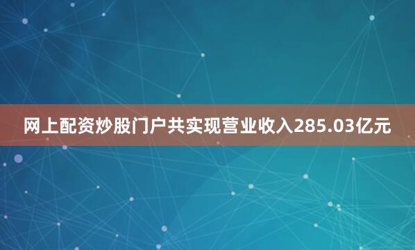 网上配资炒股门户共实现营业收入285.03亿元